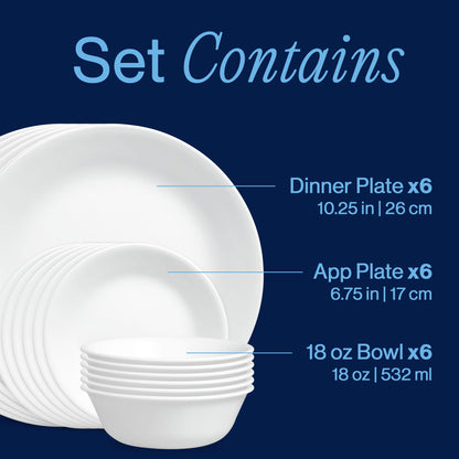 Corelle® Winter Frost White 18-piece Dinnerware Set, Service for 6