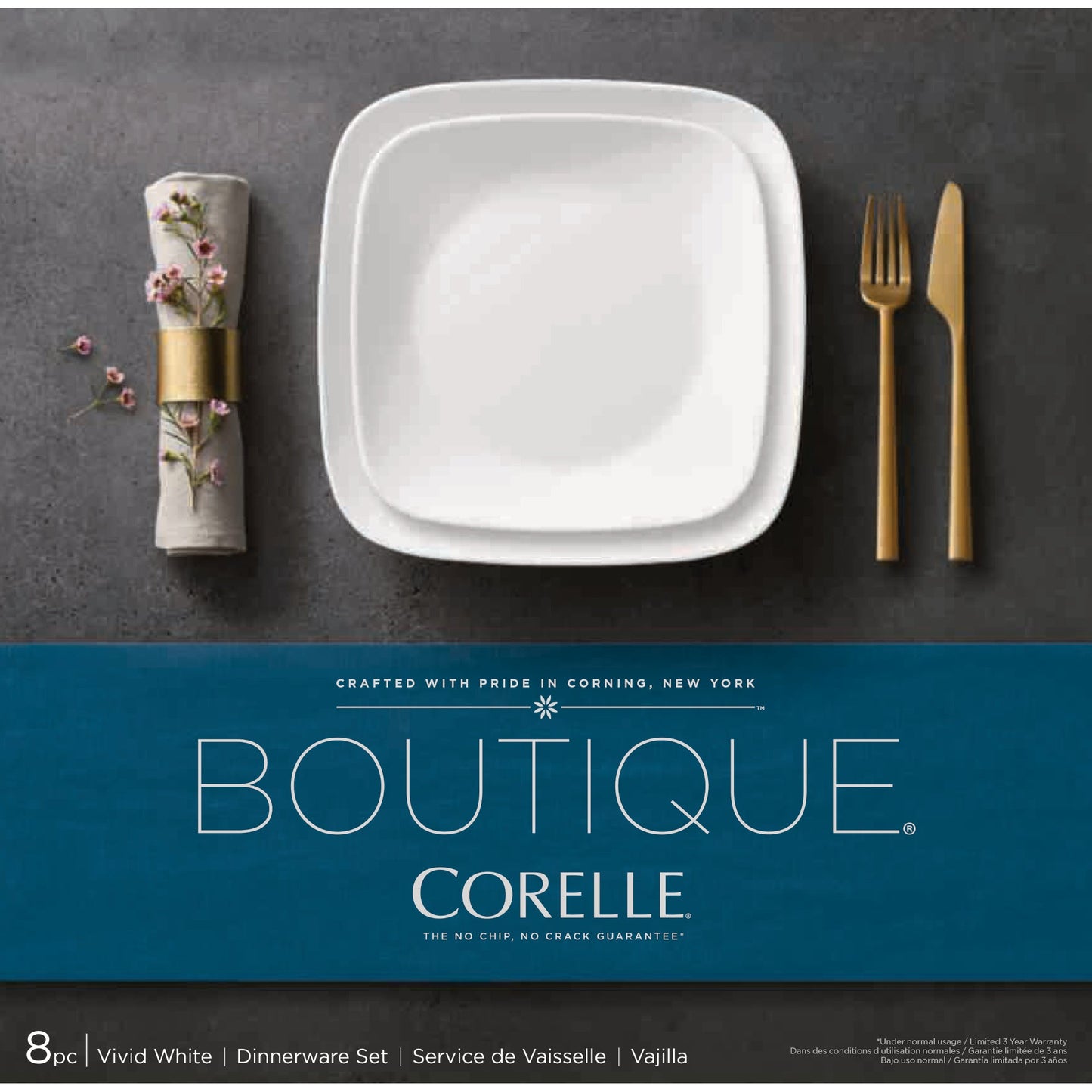 Corelle® Boutique Vivid White 8-piece Dinnerware Set, Service for 4