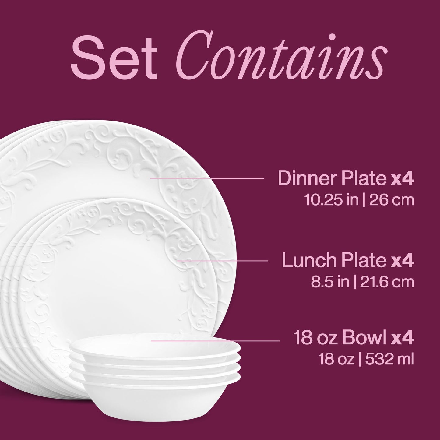 Corelle® Bella Faenza 12-piece Dinnerware Set, Service for 4