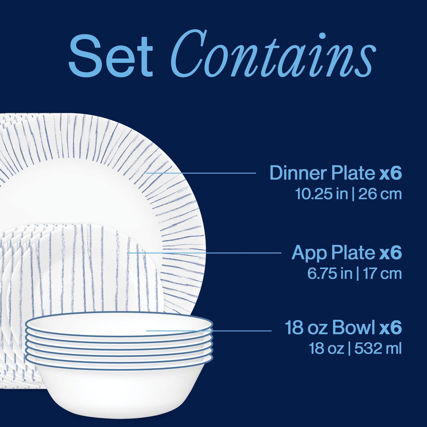 Corelle® Nautical Stripes 18-piece Dinnerware Set, Service for 6