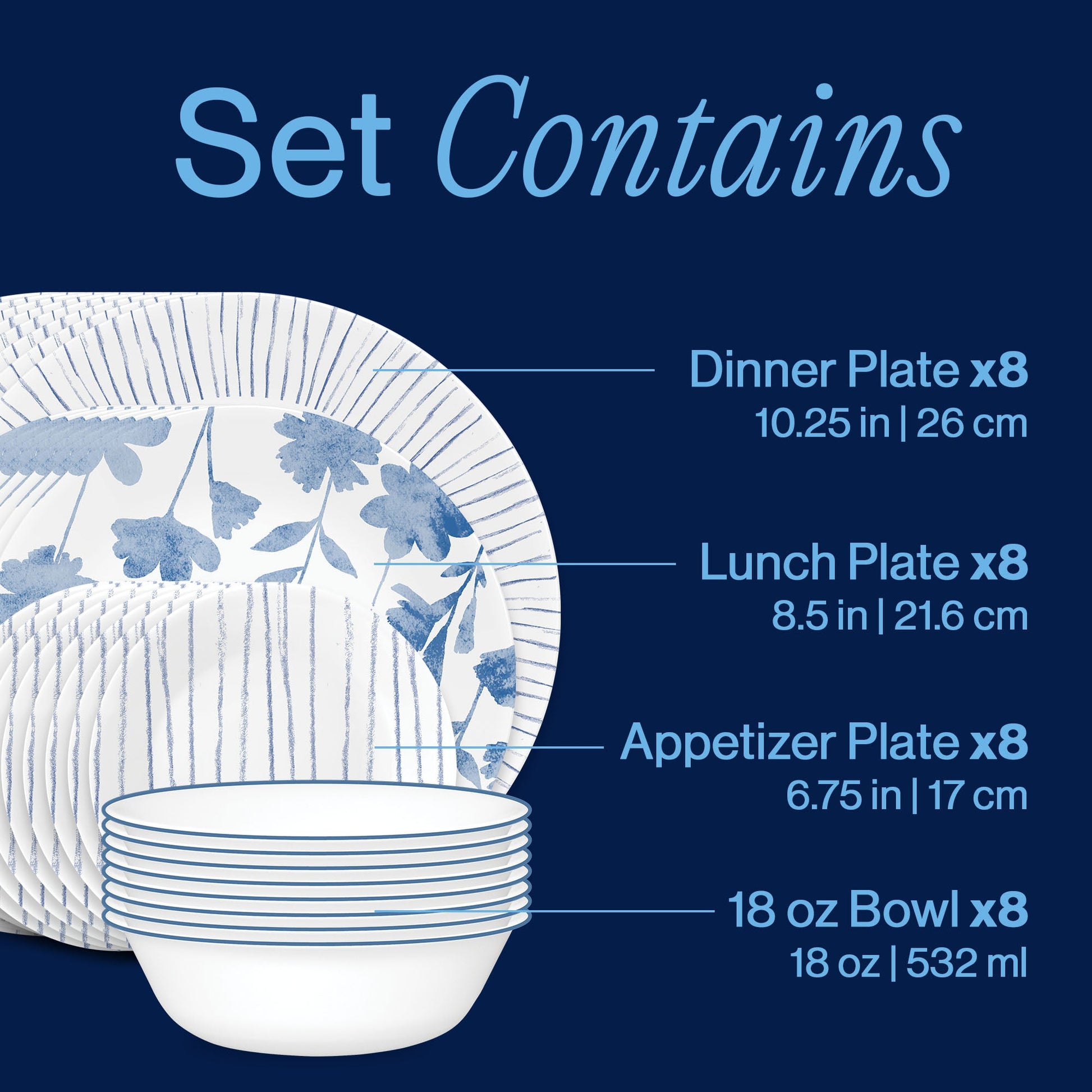 Corelle® Botanical Stripes 32-piece Dinnerware Set, Service for 8