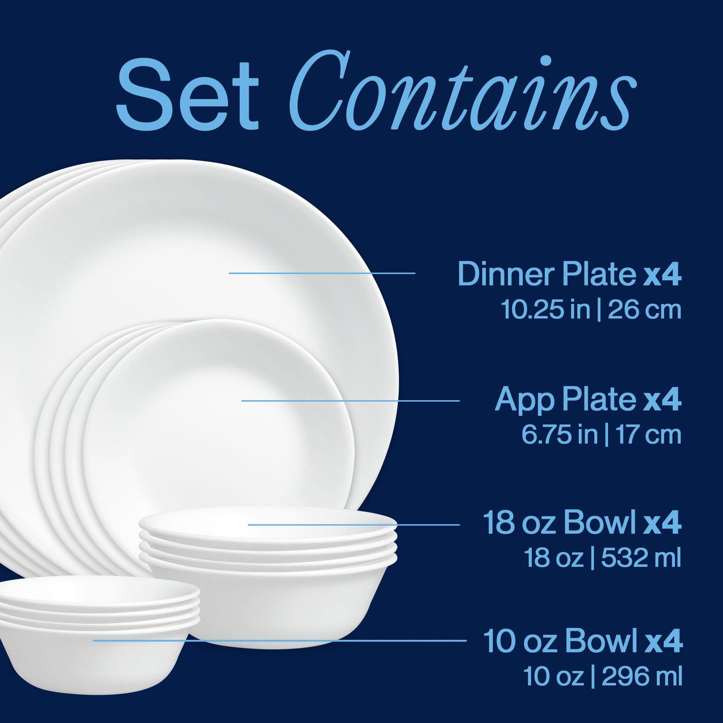 Corelle® Winter Frost White 16-piece Mugless Dinnerware Set, Service for 4