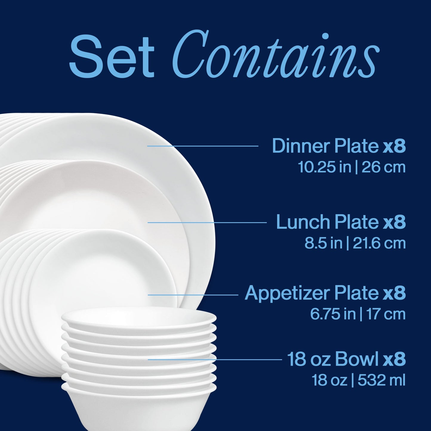 Corelle® Shimmering White 32-piece Dinnerware Set, Service for 8