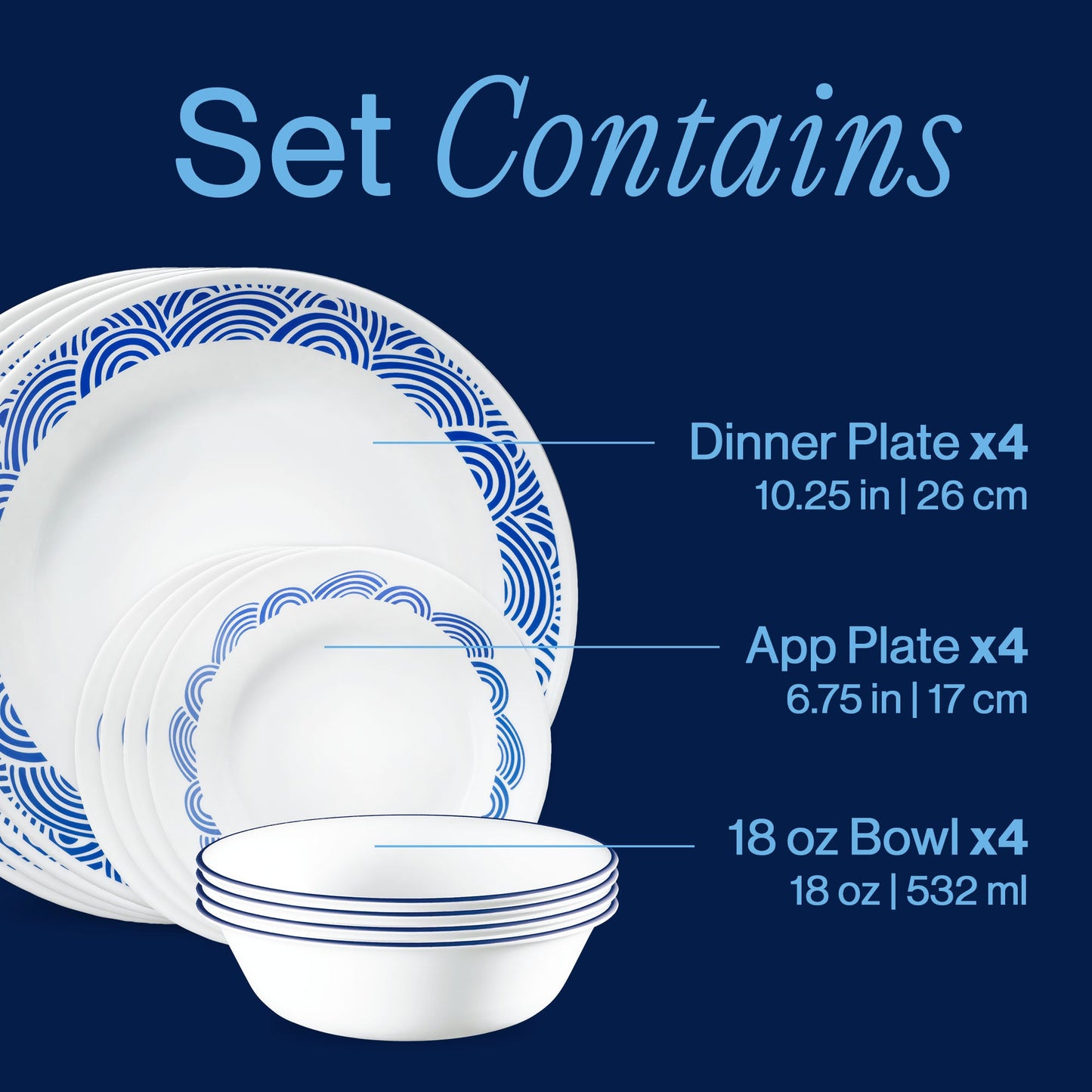 Corelle® Rolling Waves 12-piece Dinnerware Set, Service for 4