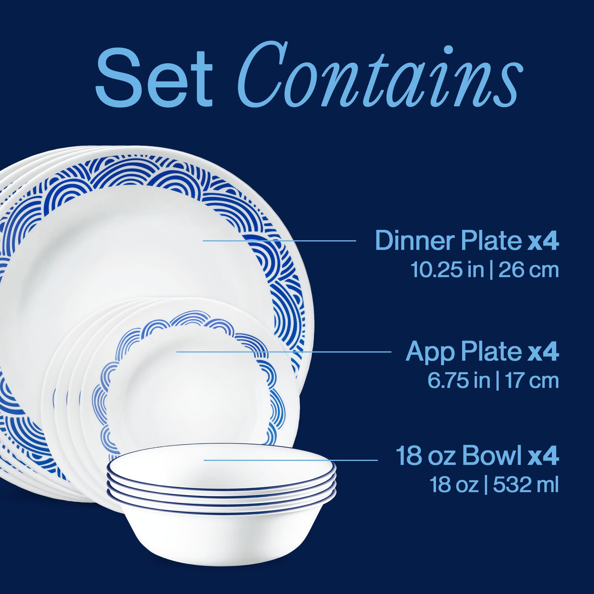 Corelle® Rolling Waves 12-piece Dinnerware Set, Service for 4