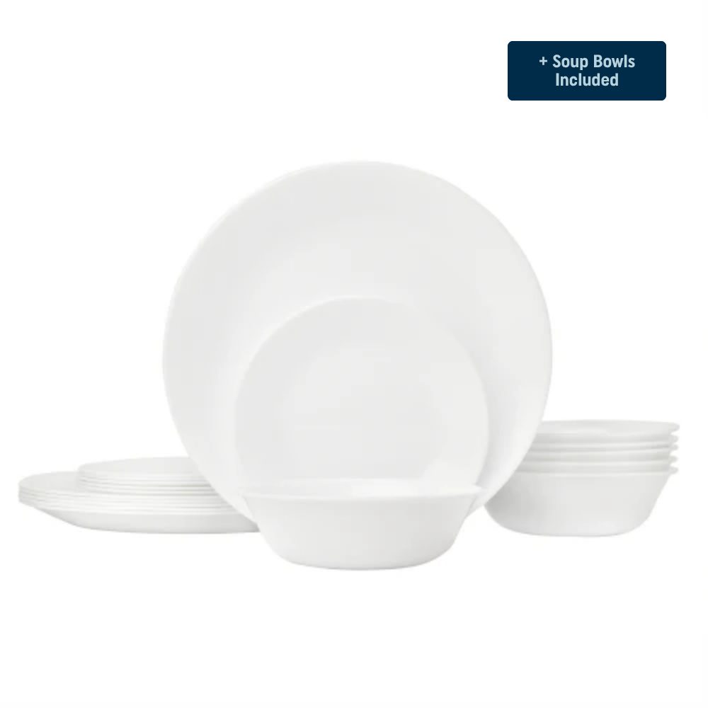 Corelle® Winter Frost White Dinnerware Set – Service for 6 + Soup Bowls