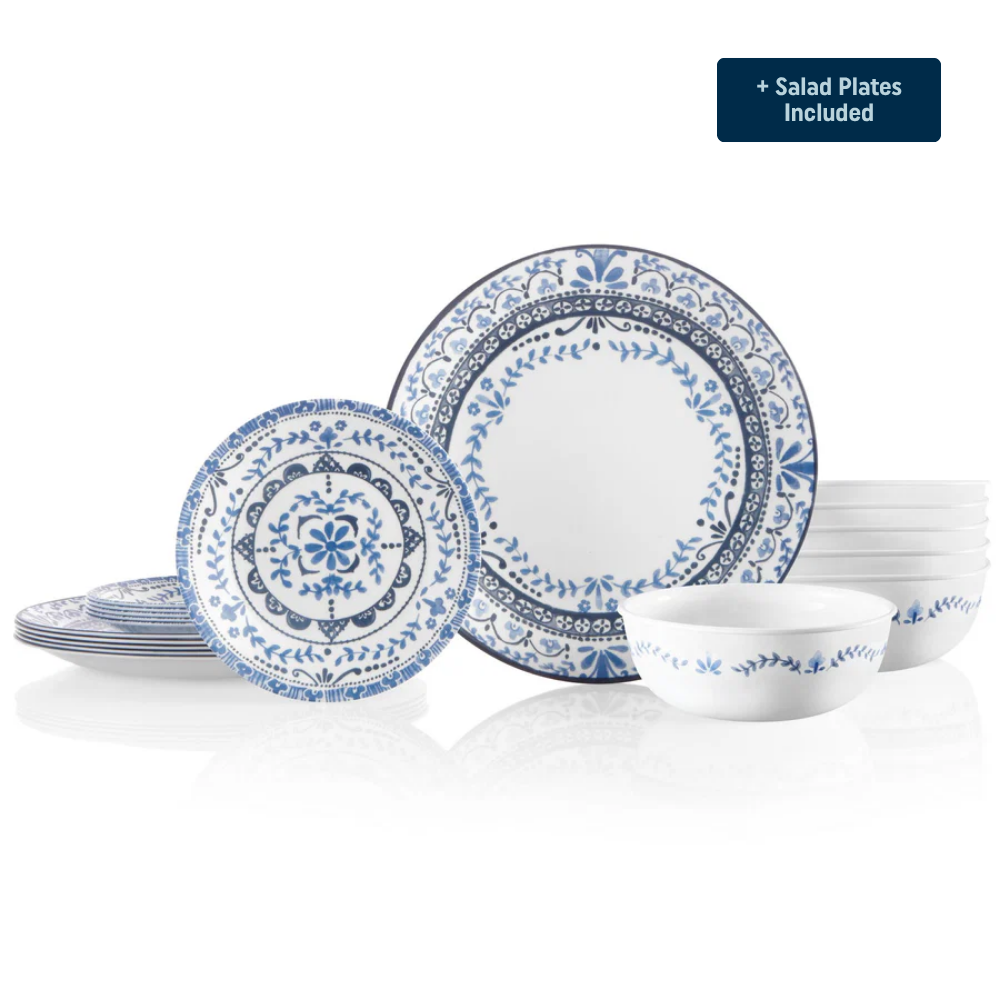 Corelle® Portofino Dinnerware Set – Service for 6 + Salad Plates