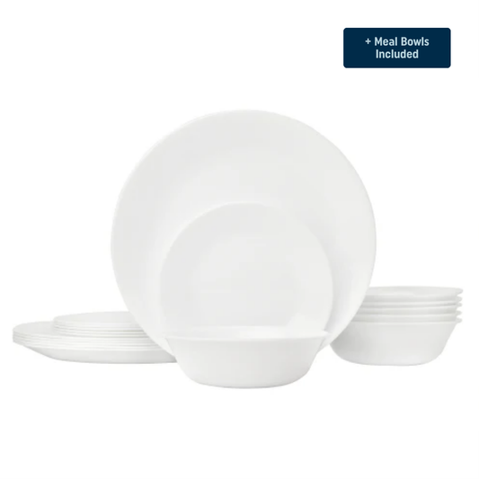 Corelle® Winter Frost White Dinnerware Set – Service for 8 + Meal Bowls