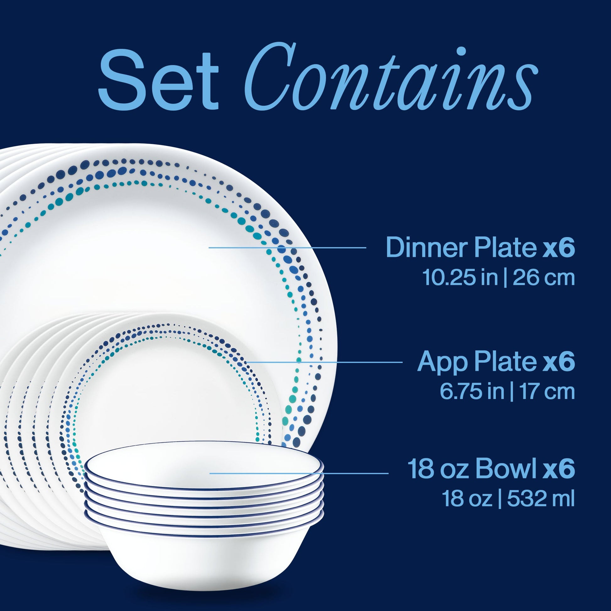 Corelle® Ocean Blues 18-piece Dinnerware Set, Service for 6