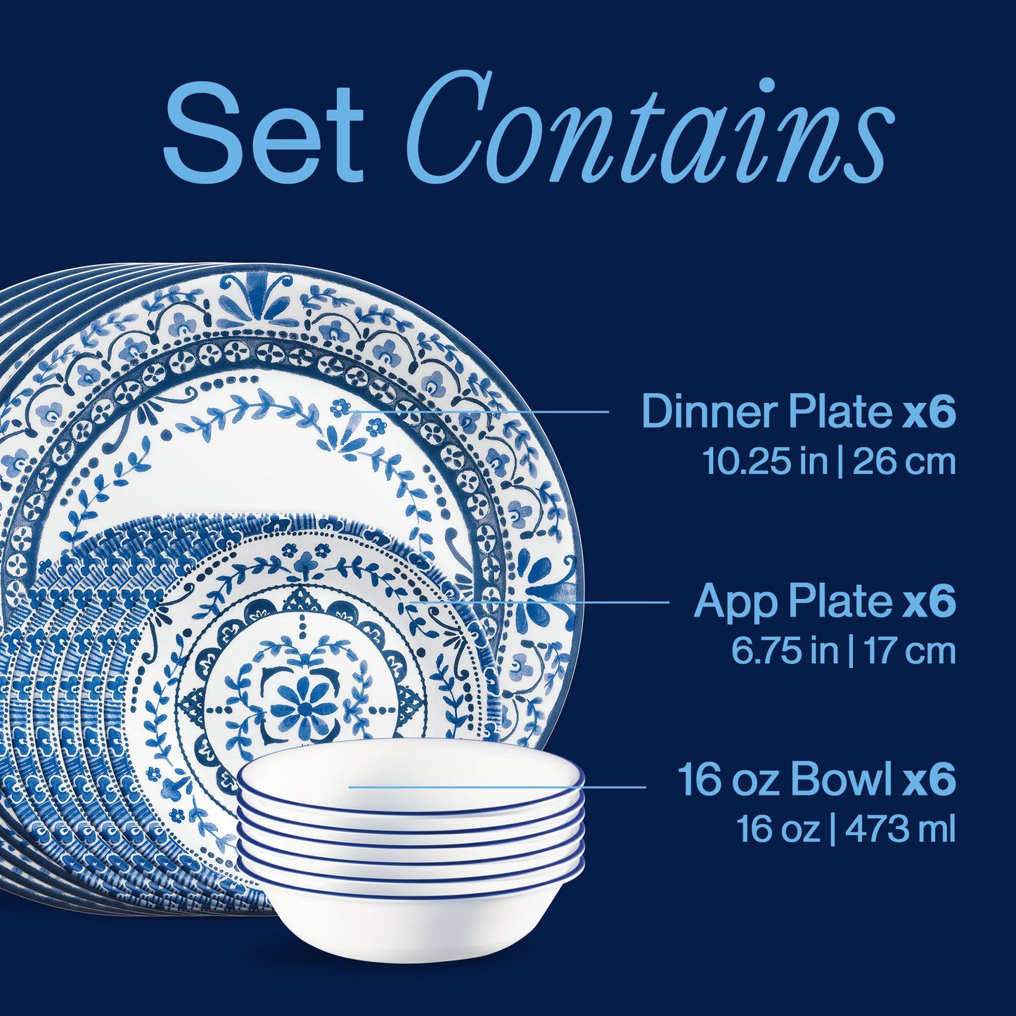 Corelle® Portofino Dinnerware Set – Service for 6 + Salad Plates
