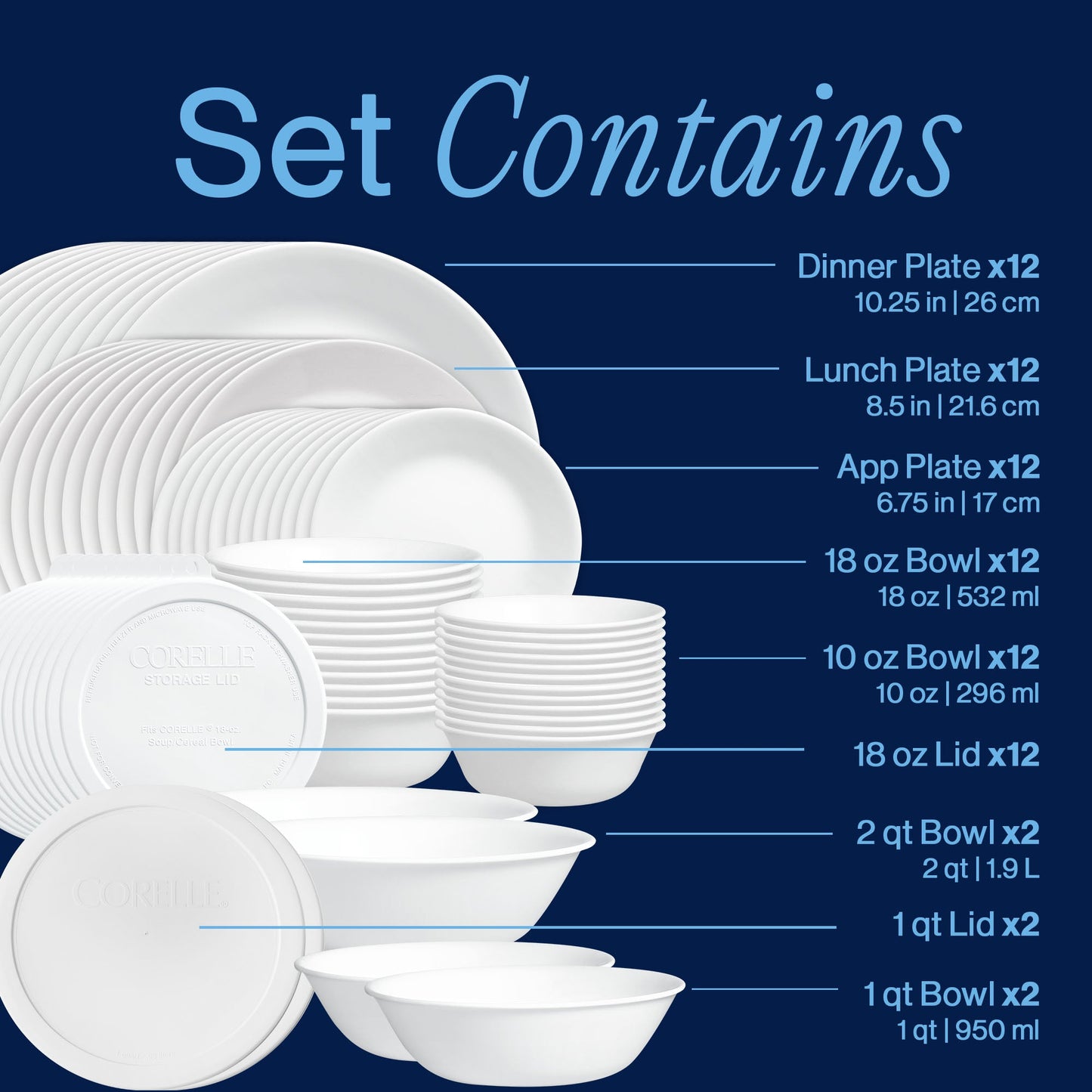 Corelle® Winter Frost White Dinnerware Set – Service for 12 + Meal Bowls