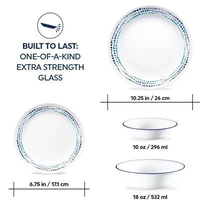 Corelle® Ocean Blues 16-piece Mugless Dinnerware Set, Service of 4