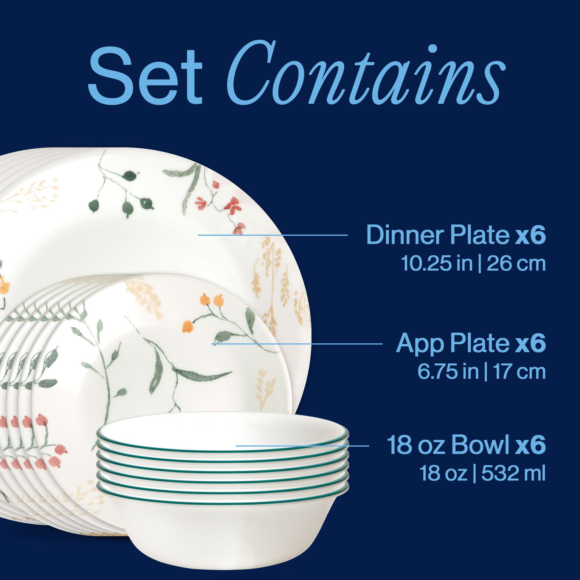 Corelle® Wildflower Scatter 18-piece Dinnerware Set, Service for 6