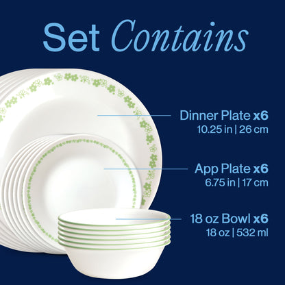 Corelle® Spring Blossom Green 18-piece Dinnerware Set, Service for 6