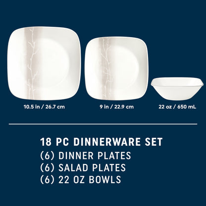 Corelle® Square Wandering Grove 18-piece Dinnerware Set, Service for 6
