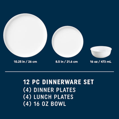 Corelle® Modern Rounds Dinnerware Set – Service for 4 + Meal Bowls