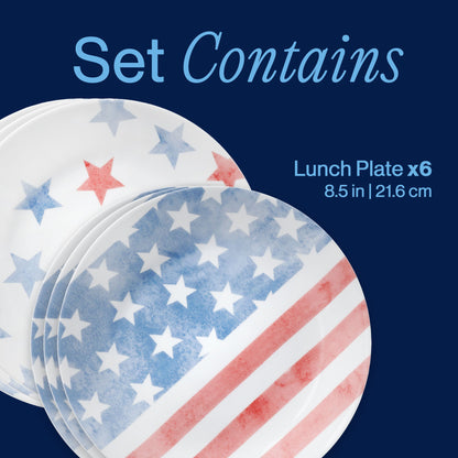 Corelle® Red, White, and Blue 8.5" Lunch Plate, 6-pack