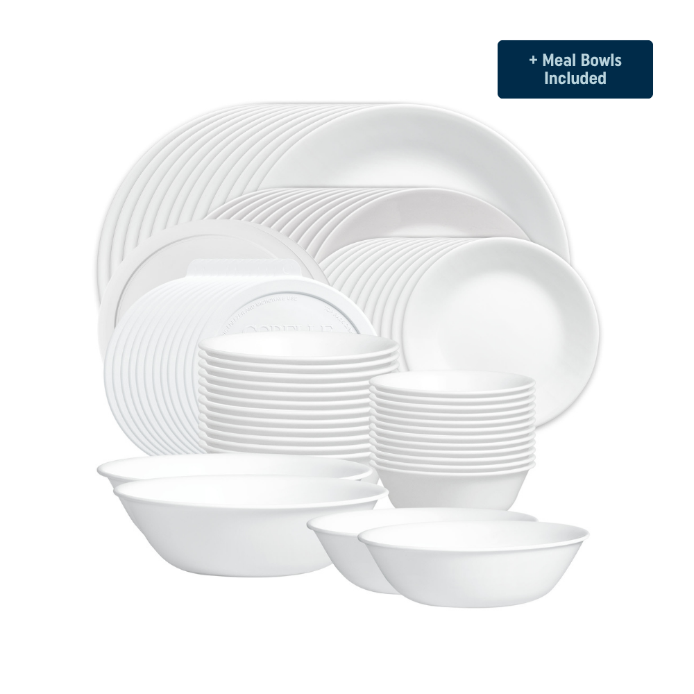 Corelle® Winter Frost White Dinnerware Set – Service for 12 + Meal Bowls