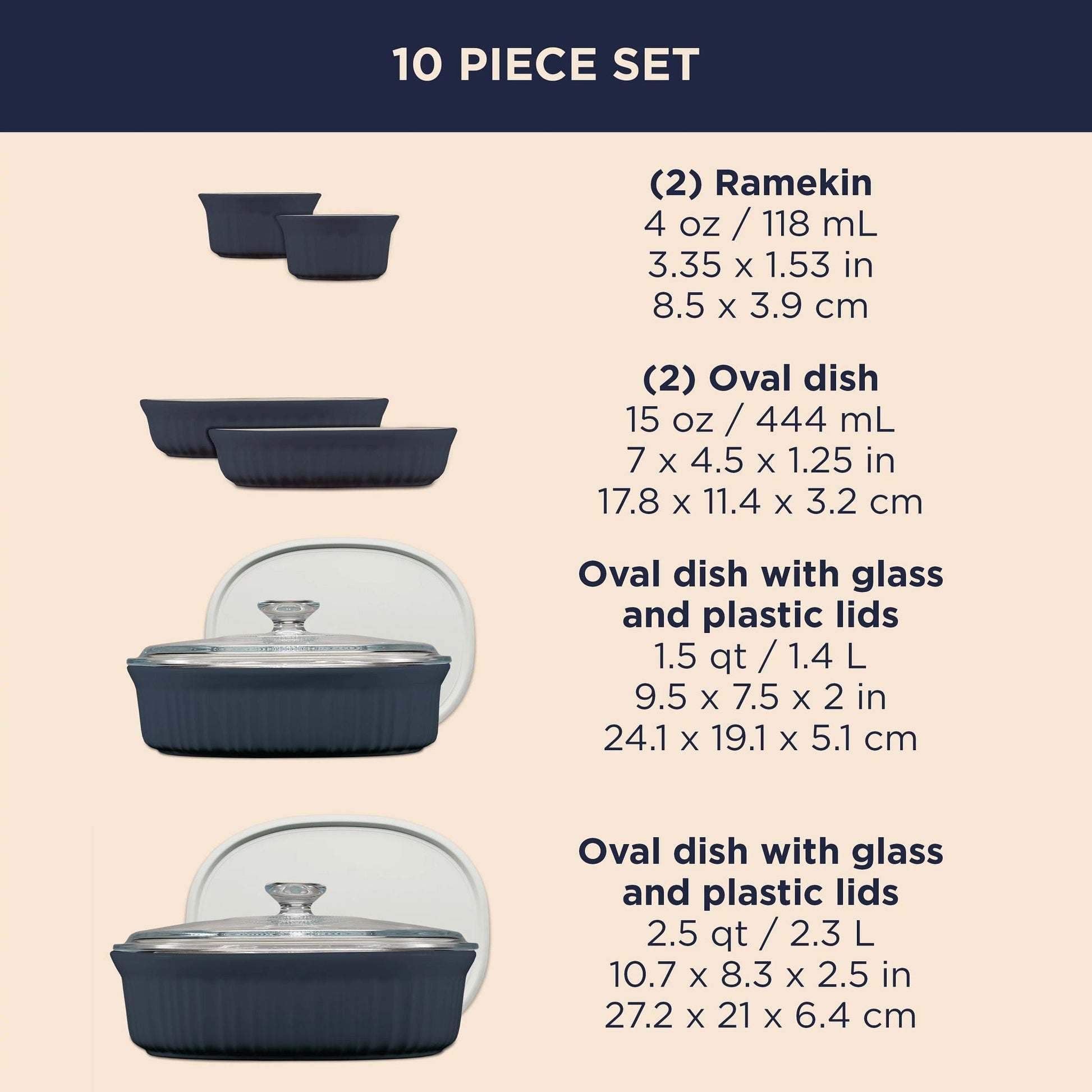 CorningWare® French Colors 10-piece Oval Bakeware Set, Navy