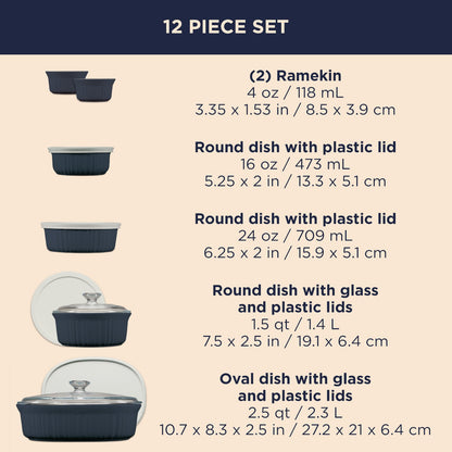 CorningWare® French Colors 12-piece Oval Bakeware Set, Navy